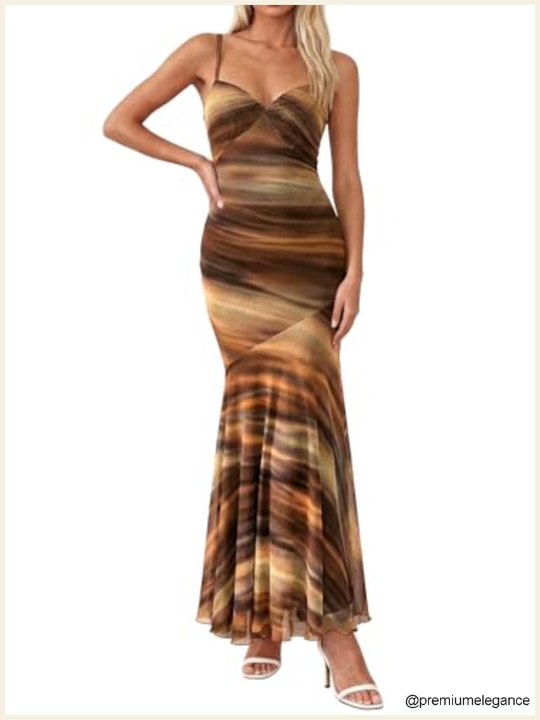 Spaghetti Strap Maxi Dress Twist Knot Mesh Mermaid Wedding Guest Beach